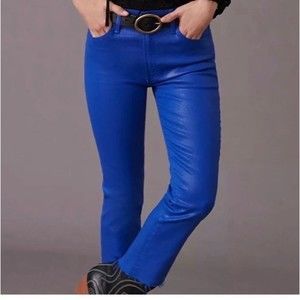 MOTHER Size 28 The Insider Crop Step Fray Jean Wax Blue Shiny AUTHENTIC
